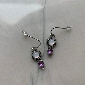 1579 Dainty Silver and Purple Crystal Earrings